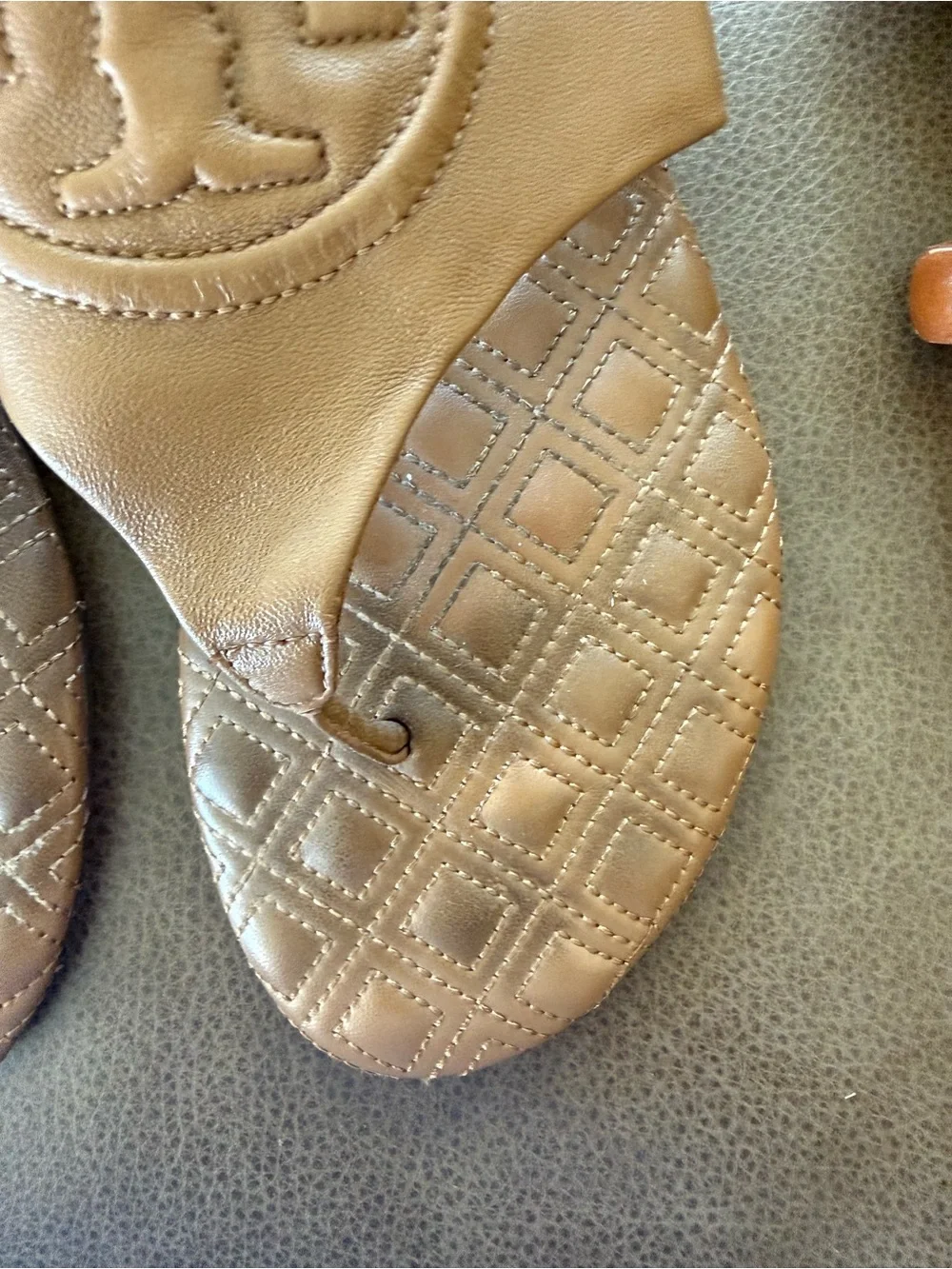 Tory Burch Fleming Quilted Flat Sandal in tan